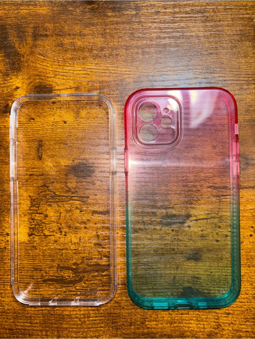 Transparent Ombre Pink to Teal Protective Phone Case for 📲 12 Regular. 💕💕💕✅✅✅